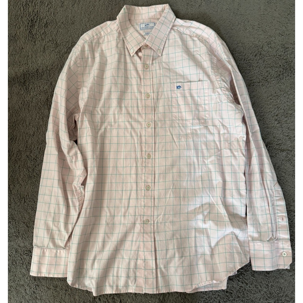 Southern Tide Shirt Mens XL Pink Green Plaid Classic Fit Button Down Stretch
